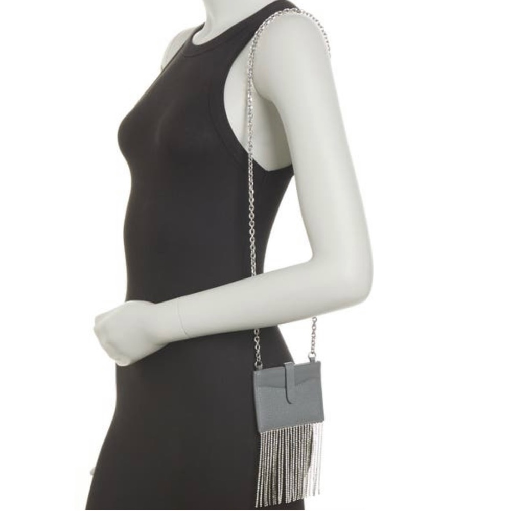 Rebecca Minkoff NWT Card Case on Chain Steel Gray Cross Body Wallet Minibag NIP